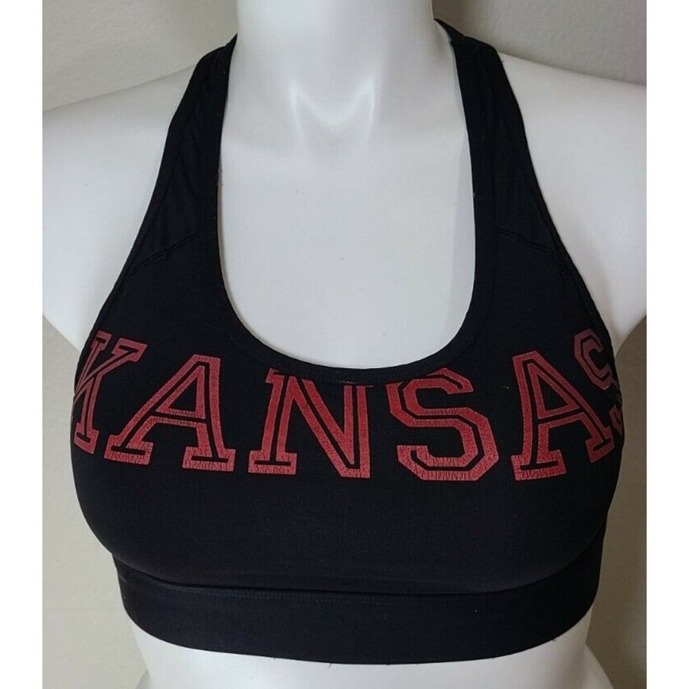 Victoria's Secret PINK Kansas Jayhawks KU Ultimate Sports Bra Black/Red Size M